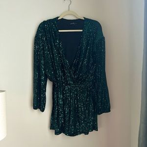 Emerald green sequin romper with belt